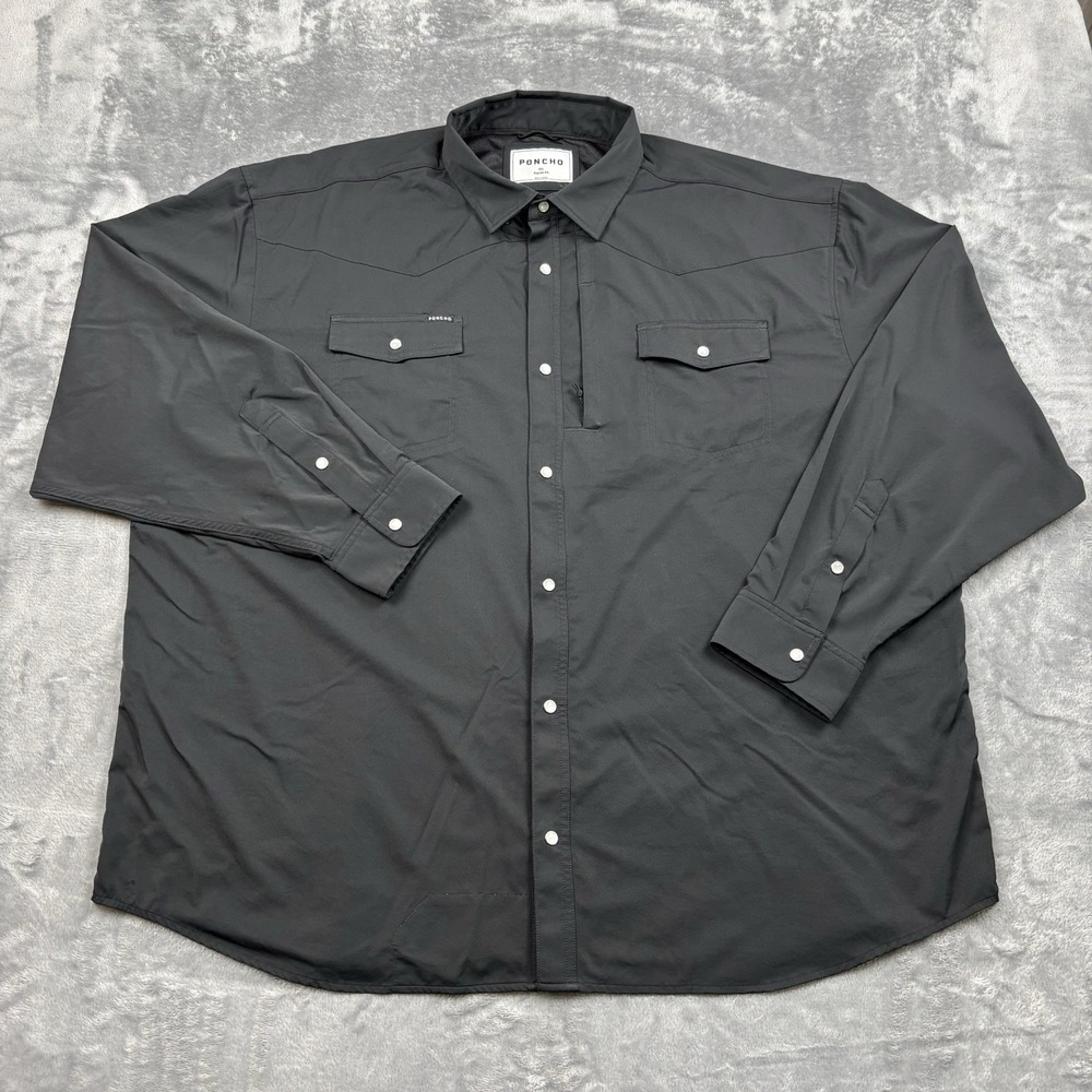 PONCHO Outdoors Mens Black Long Sleeve Western Pearl Snap Shirt 3XL Regular Fit
